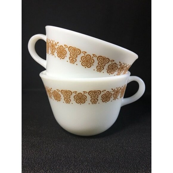 2 Vintage Corelle Butterfly Gold Coffee Cup Retro Succulent Planter Tea 1970s - Picture 1 of 4